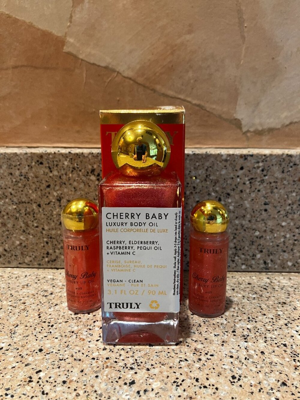 TRULY Set of Cherry Baby Body Oil and 2 Lip Oils! NEW